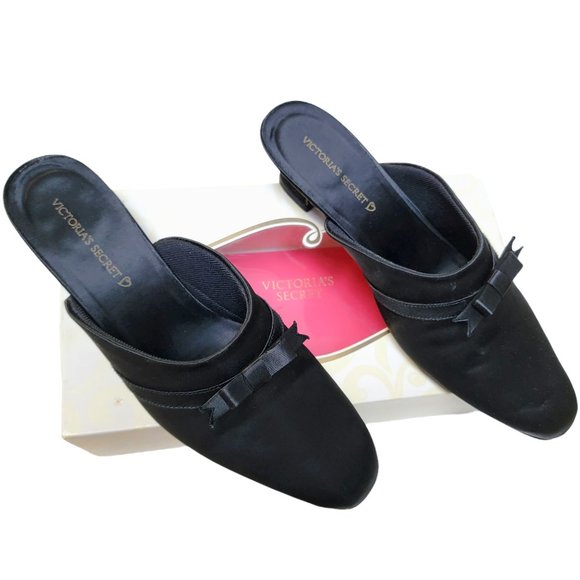 VICTORIA'S SECRET Black Satin Boudoir Slippers New w/ Box Size Medium - Picture 14 of 16